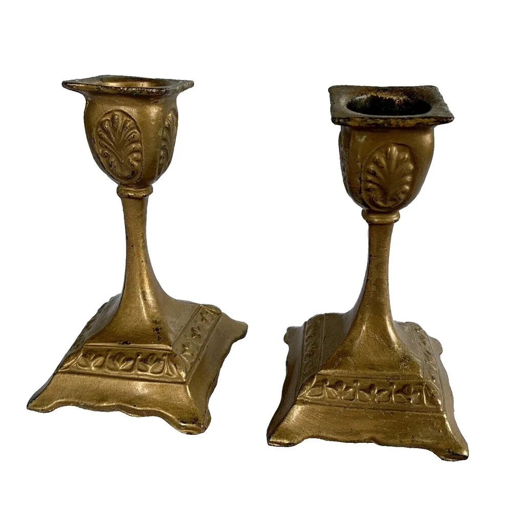 Brass candleholders ornate LOT OF 2 small  4